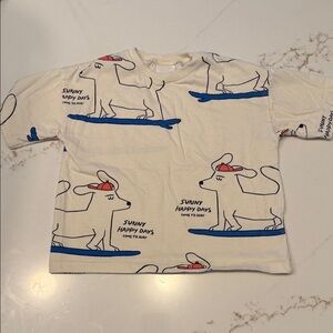 Zara Cream Kids Tee with Blue & Red Surf Dog Print